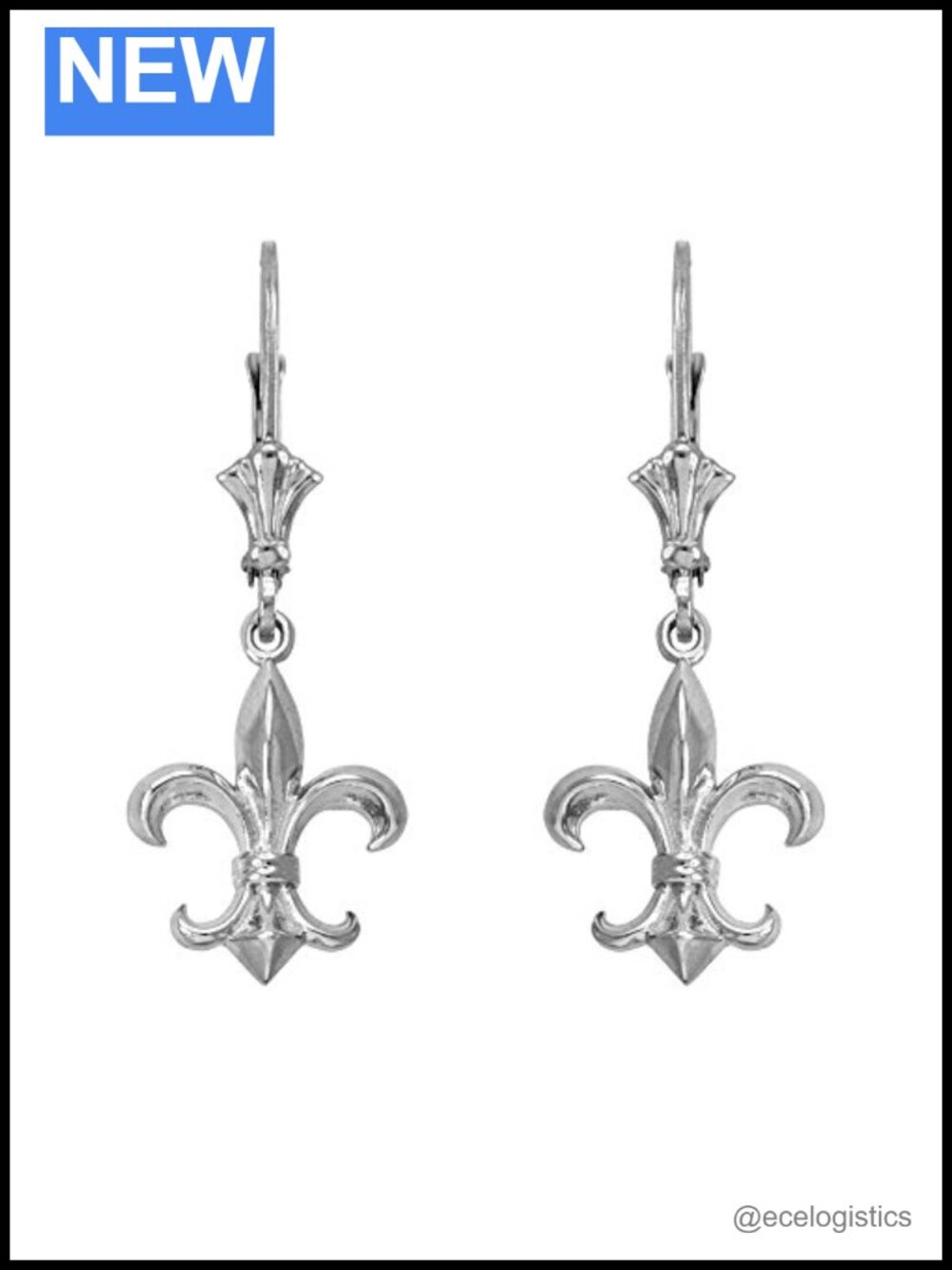 Fleur-de-Lis Dangle Earrings 925 Sterling Silver Lever Back Drop